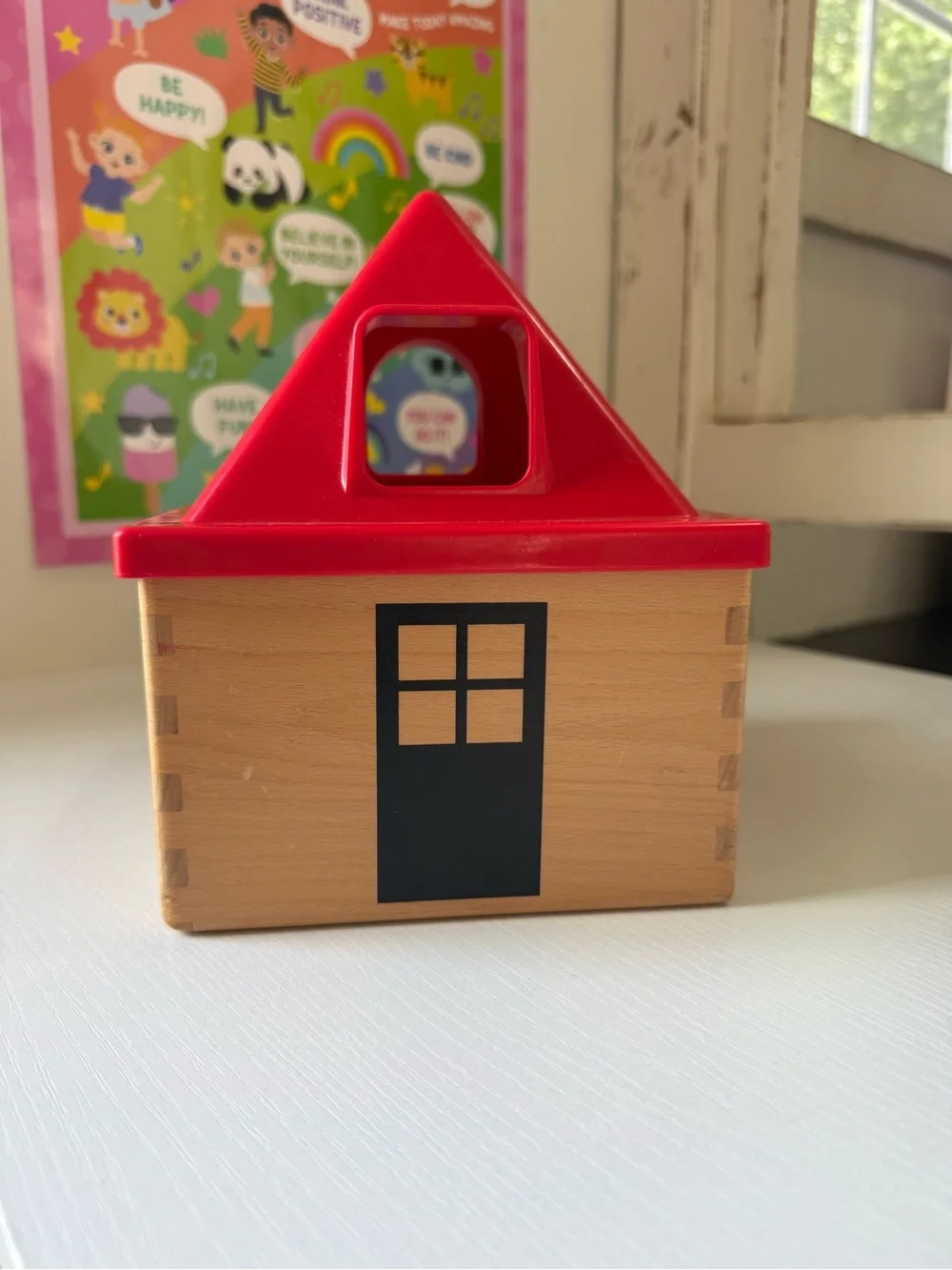 IKEA Mula House Shape Sorter Baby Toddler Toys Wood Plastic Red Roof Montessori